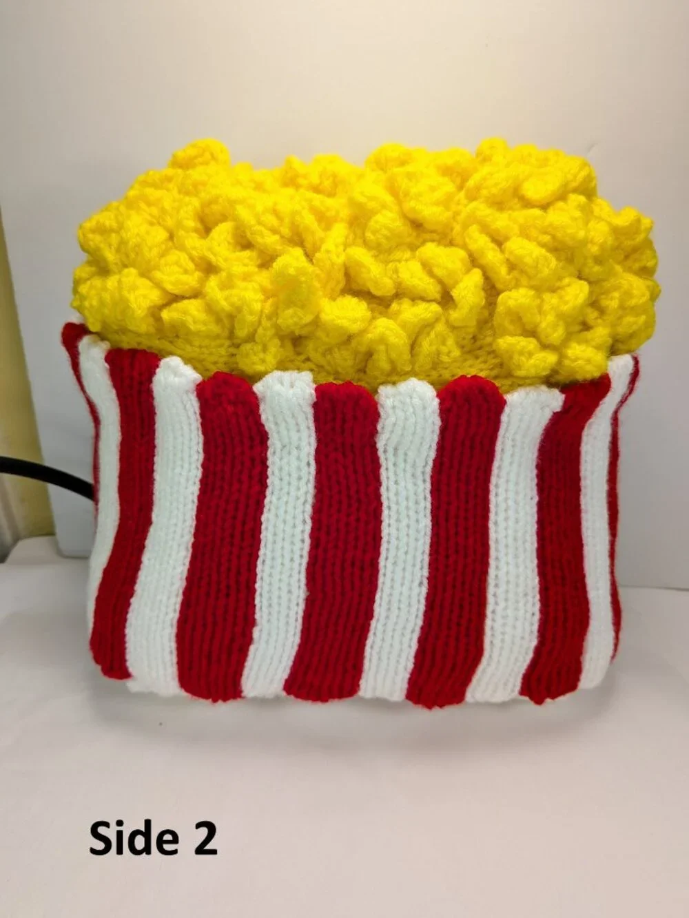 Handmade Popcorn Pillow 12x12 Movie Theater Room Decor Hand Knit Crochet 3D Art